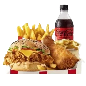 REG FULLY LOADED BOX MEAL WITH ZINGER BURGER AND BUDDY DRINK